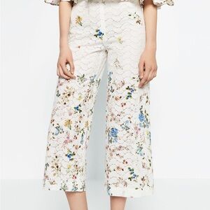 Zara Pants Embroidered Cropped Floral Culottes